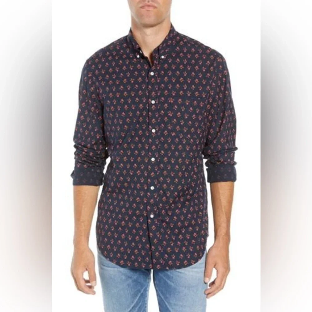J Crew MENS Slim Fit Cotton Blend Floral Print Button Down Shirt - size M
